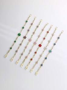 1pc Bohemian Style Multi-Color Zirconia Flower Bracelet With Delicate Leaf Chain, Women's Daily Wear & Date Jewelry Gift - Flower Chain - View 10