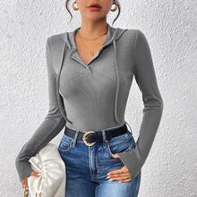 Fashionable Solid Color, Slim Fit Jumpsuit, New One-Piece Set With Hood And Ribbed Design For Autumn And Winter. - Grey - View 3