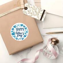 6/30 Piezas Pegatinas redondas para el Día del Padre, forma de corazón azul acuarela - Diseño "Feliz Día del Padre", con borde blanco, perfecto para decoración de regalos y elaboración de tarjetas - A - Ver 6