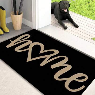 1pc Gold Letter & Black Background Graphic Anti-Slip Kitchen Mat, Holiday Party Decor Floor Rug, Non-Slip Oil-Proof Pad, Quick Dry Carpet For Kitchen, Hallway, Bathroom, Laundry Room Home Decor