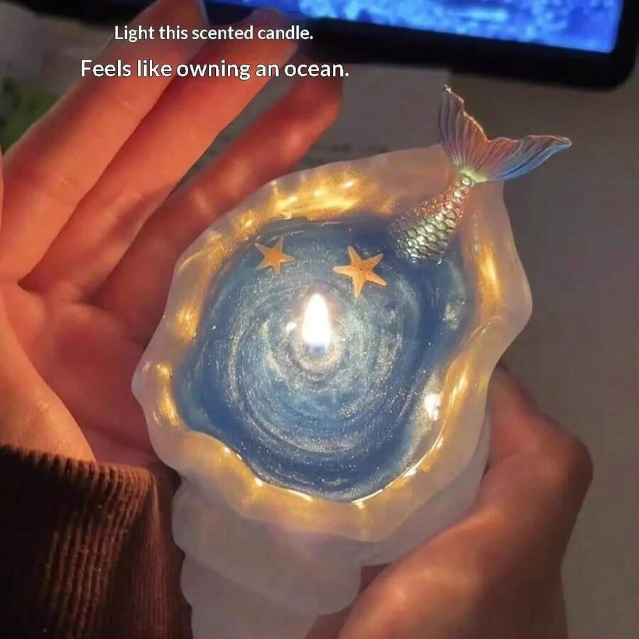 2026 Nouveau - Bougeoir en sculpture de coquillage transparent fait main, objet de collection décoratif thème océanique avec coquillage et sable, décoration d'intérieur élégante, cadeau parfait pour anniversaire, Pâques, Saint-Valentin - Multicolore - Voir 1