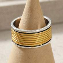 Minimalist Dual-Tone Stackable Rings For Women, Niche Design, Suitable For Daily Commute, Versatile Gift Jewelry - Gold - View 3