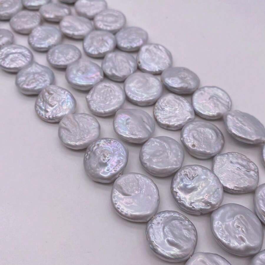 21-23毫米灰色扁平圆形硬币状天然淡水珍珠,DIY 1颗,38厘米/14.96英寸 - 灰色2 - 查看 1