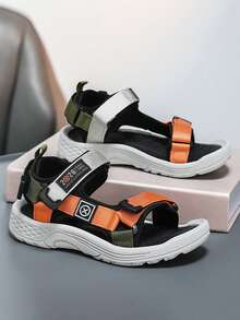 1 Pair Of Simple Color Flat Sandals Woven Hook And Loop Fastener Design Comfortable And Cool Unisex Suitable For Wearing In Summer - Black - View 4