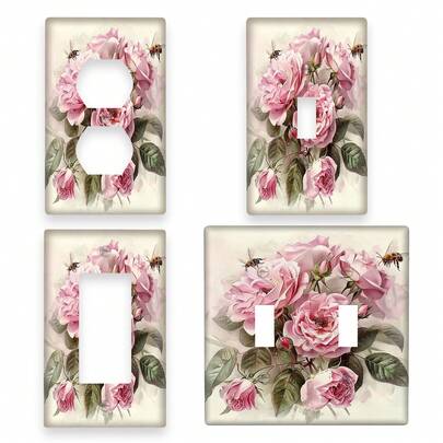 1pc Vintage Minimalist Pink Rose Floral Light Switch Panel | 1 Gang/2 Gang Electrical Wall Plate, Suitable For Bathroom, Home, Living Room, Study Decor