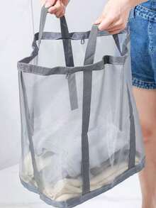 Mesh Laundry Basket With Handles, Foldable Pop-Up Laundry Hamper With Large Side Pocket, Suitable For Room, Dorm, RV, Cruise, Grey Closet Storage Basket, Essential For Bedroom, Dorm Clothes Storage Bag, Storage Box, Laundry Bag, Washing Machine Cover, Laundry, Bathroom, Travel, Can Store Dirty And Clean Clothes, Bras, Dorm Essentials, Wardrobe Storage - beraneka warna - View 7