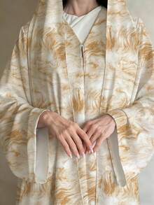 Women's Fashionable Printed Casual Robe, Elegant Robe Suitable For Daily Casual, Travel, Holiday, Vacation Or Party Occasions - Yellow - View 5