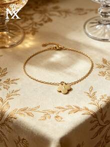 Pulsera personalizable de trébol de cuatro hojas con letras inglesas grabadas, regalo del Día de la Madre | Pulsera colgante de trébol de cuatro hojas | Pulsera de cadena | Regalo para amigos cercanos - Amarillo Oro - Ver 3
