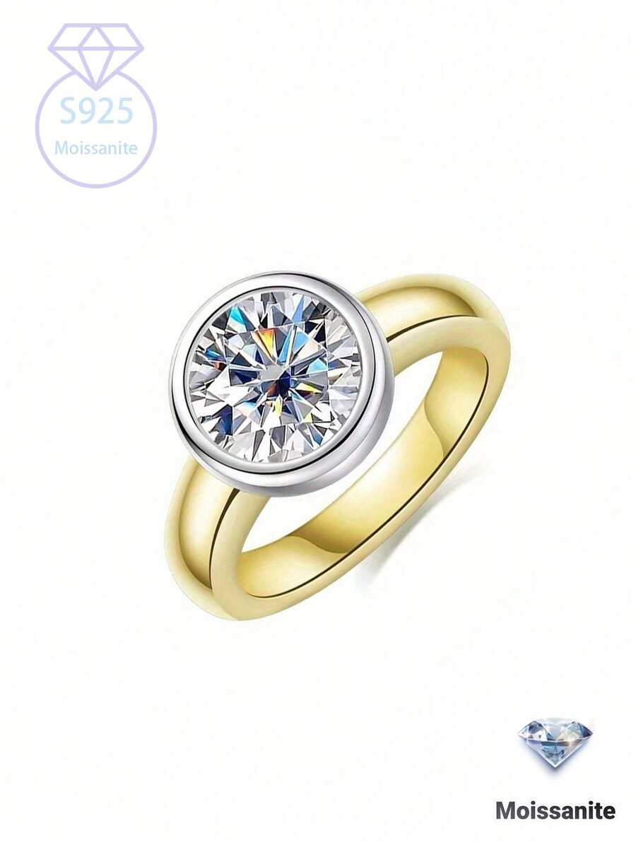 S925 Sterling Silver 1/2/3 Carat Moissanite Water Wave Engagement Ring, Wedding Ring, Christmas, Valentine's Day, Birthday Gift, Surprise Gift, Daily Wear, Comes With Gift Box - Gold - View 1