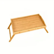 Escritorio plegable para portátil de bambú natural, material de bambú sólido, diseño plegable de una sola pieza para un almacenamiento fácil, asas antideslizantes a ambos lados + borde elevado para una colocación estable, opciones de varios tamaños, adecuado como bandeja para el desayuno, bandeja para TV para personas encorvadas, mesa de picnic al aire libre, estantería para el alféizar de la ventana, aplicable para el hogar, dormitorio, patio, estilo simple y de madera, práctico - Multicolor - Ver 13