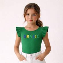 Brazilian Girl's Bodysuit, Fan Theme, Children's/Teenager's Size, Ruffled, World Cup Design, New Release, Suplex Fabric, No Closure, Comfort And Quality - 白色 - 查看 6