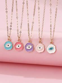 5pcs/Set Demon Eye Zinc Alloy Necklace Set In Blue, Red, Purple, Pink, White Colors, Oil Drop Design, Suitable For Girls And Friends Everyday Wear - one-size - View 5