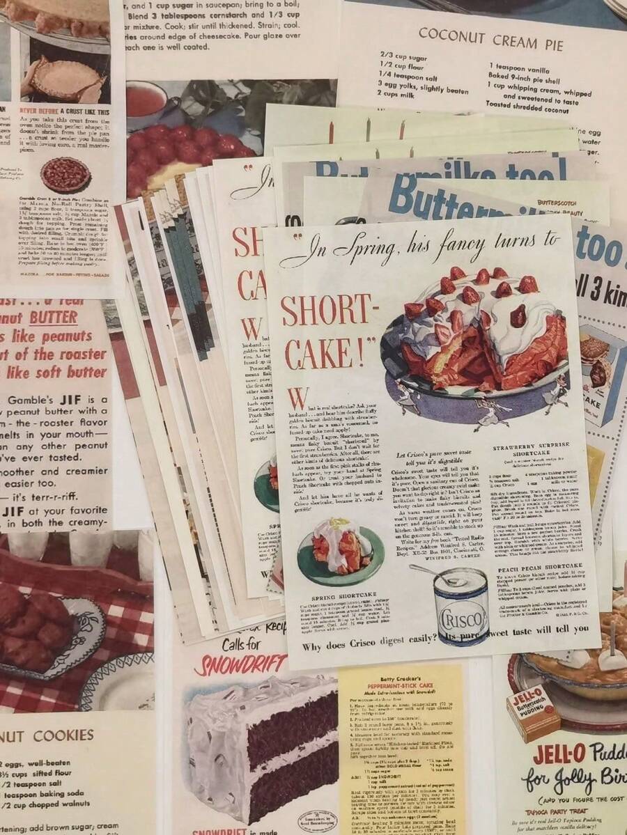 50pcs/Set Vintage English Newspaper Style Decorative Paper, Cake Pattern Suitable For DIY Crafts, Scrapbooking, Collage, Back To School - Multicolor - View 1