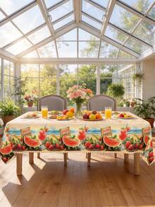 1 Khăn trải bàn hình chữ nhật/hình bầu dục/hình tròn 60x84/70/60x120 inch in hình dưa hấu mùa hè vui vẻ, khăn trải bàn bằng vải polyester kiểu trái cây nhiệt đới bãi biển với viền ren lượn sóng. - Nhiều màu - Xem 9