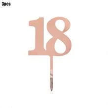 1pc/3pcs Minimalist Gold Acrylic Number 18 21 30 40 50 60 Anniversary Birthday Party Cake Topper - Multicolor - View 18