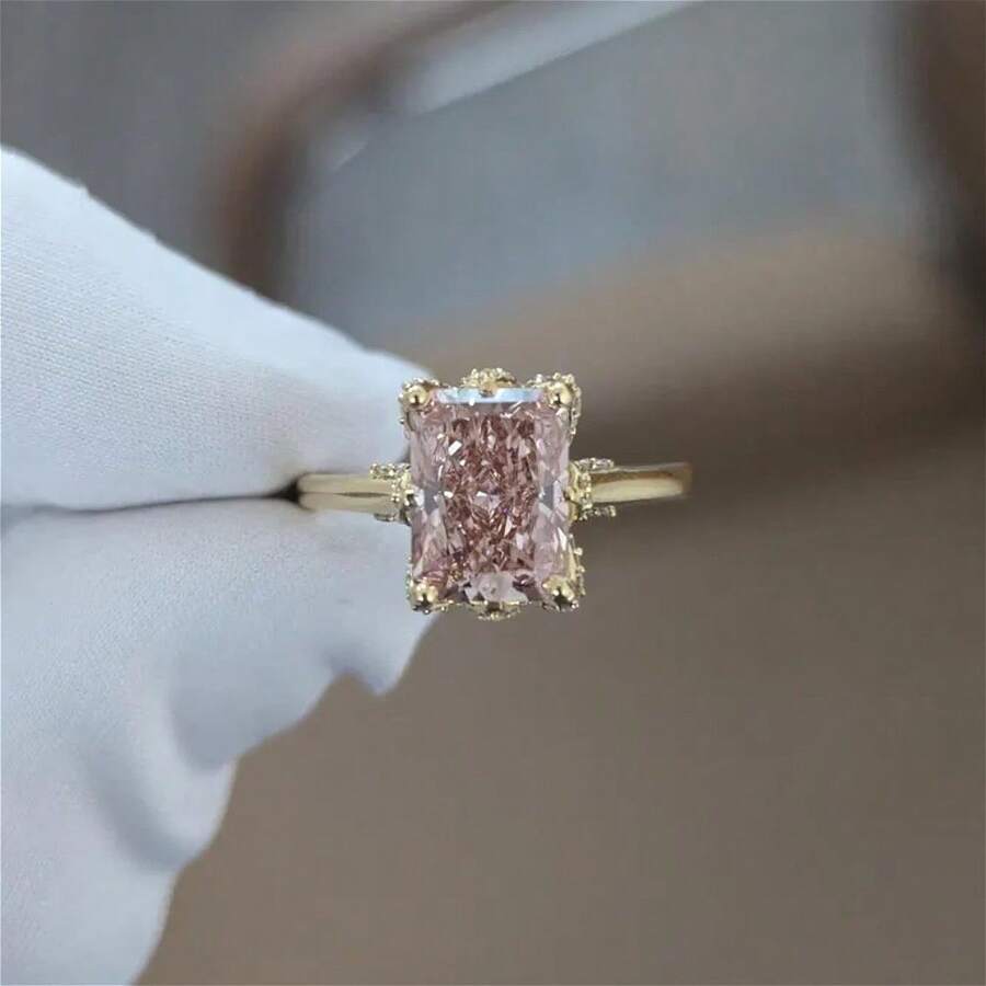 1枚女士金色镶钻合金戒指，优雅个性魅力订婚戒指，适合订婚、结婚、派对和日常佩戴——完美的生日、周年纪念日或情人节礼物 - 金色 - 查看 1