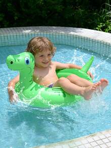 1个可爱充气恐龙游泳圈带座椅，儿童游泳池漂浮椅，幼儿腋下漂浮圈带把手，适合夏季游泳 - 彩色 - 查看 6