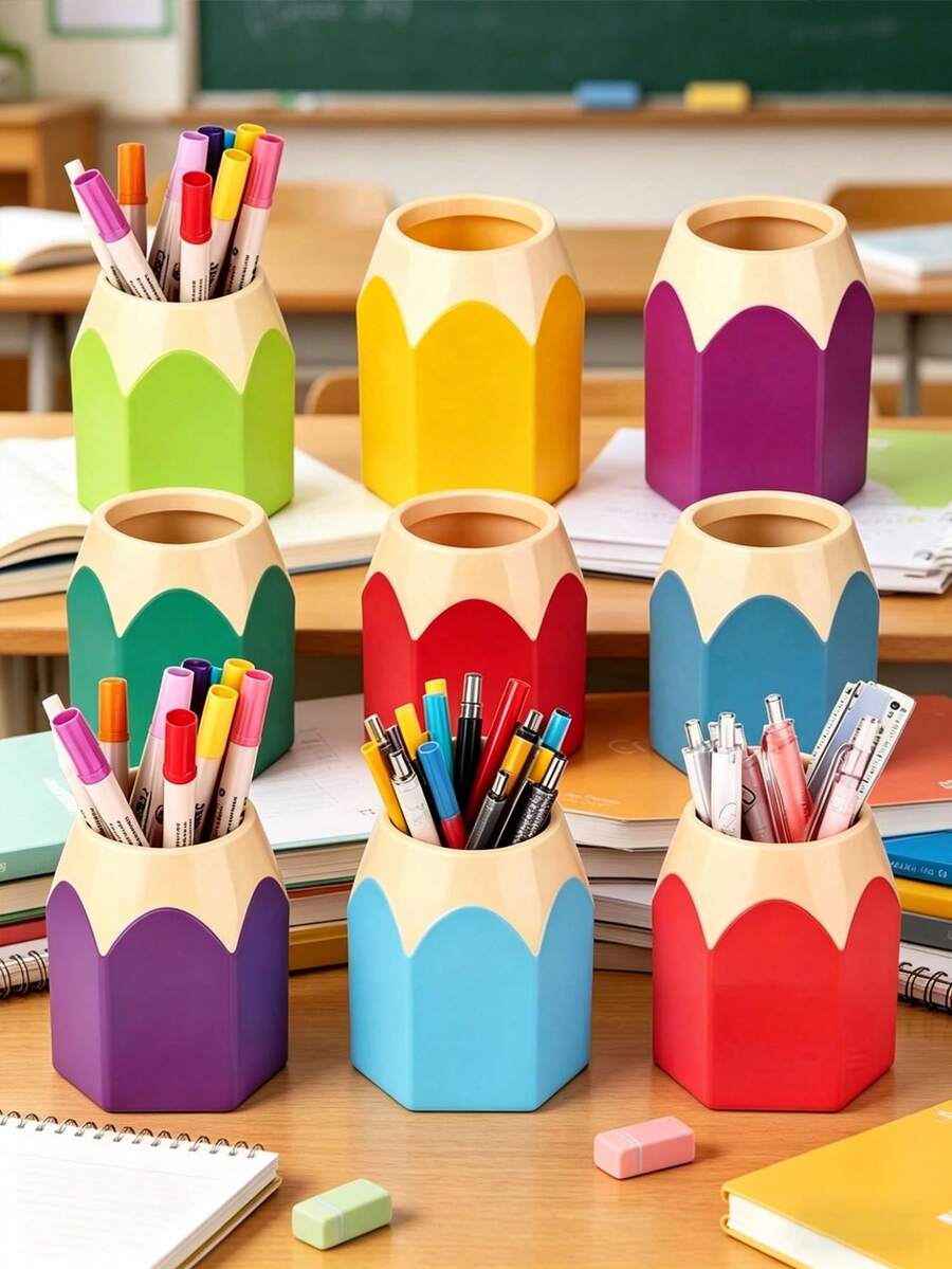 12pcs/5pcs/4pcs/2pcs/1pc Colored Pencil Storage Box - Portable Design, Can Separately Store Pens And Pencils, Suitable For Students, Office And Home Use. Cute Cartoon Shape, Office Supplies. Fun Design. Portable Storage Box As Pencil Case, Suitable For Christmas Use. Desk Accessories, Suitable For Office, School Supplies,Back To School