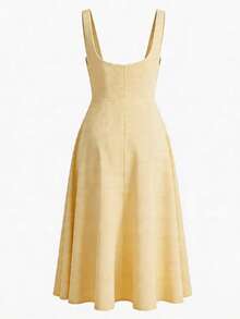 1pc Women A-Line Solid Cocktail Dress, Sexy, Daily Casual, Commuting, Vacation Wear - Light Yellow - View 2