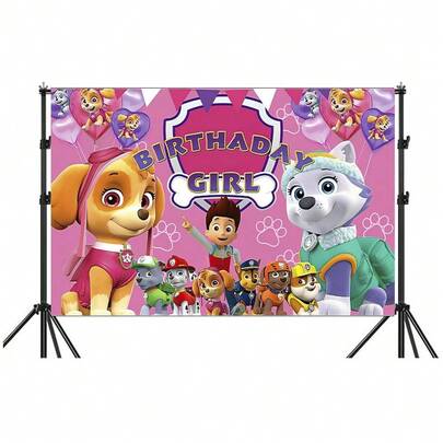 Paw Patrol 1pc Cute Puppy Theme Birthday Party Backdrop, Decorative Banner For Party Scene, Home Decor, Perfect Gift For Fans On Christmas And Valentine's Day