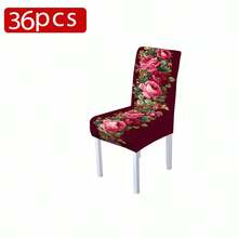 1/4/5/6/7/36pcs Wine Red Rose Pattern Print Chair Covers/Seat Covers Set, Suitable For Indoor Home, Restaurant, Hotel, Ideal Choice For Modern Daily Decor. Tablecloth Fits Square Dining Table, Elastic Chair Covers Are Washable. - Multicolor - View 17