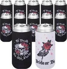 12 Pcs Bachelorette Party Can Sleeves - 'Till Death Do Us Party' Slim Coolers For Bridal Shower, Gothic Wedding Favors, Bridesmaid Gift - 查看 8