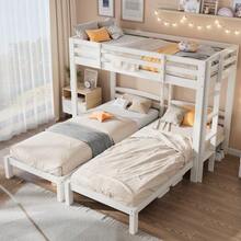 [29647677WAA] Triple Bunk Bed With Side Ladder For Children And Teenagers, White (90x200cm) - White - View 3