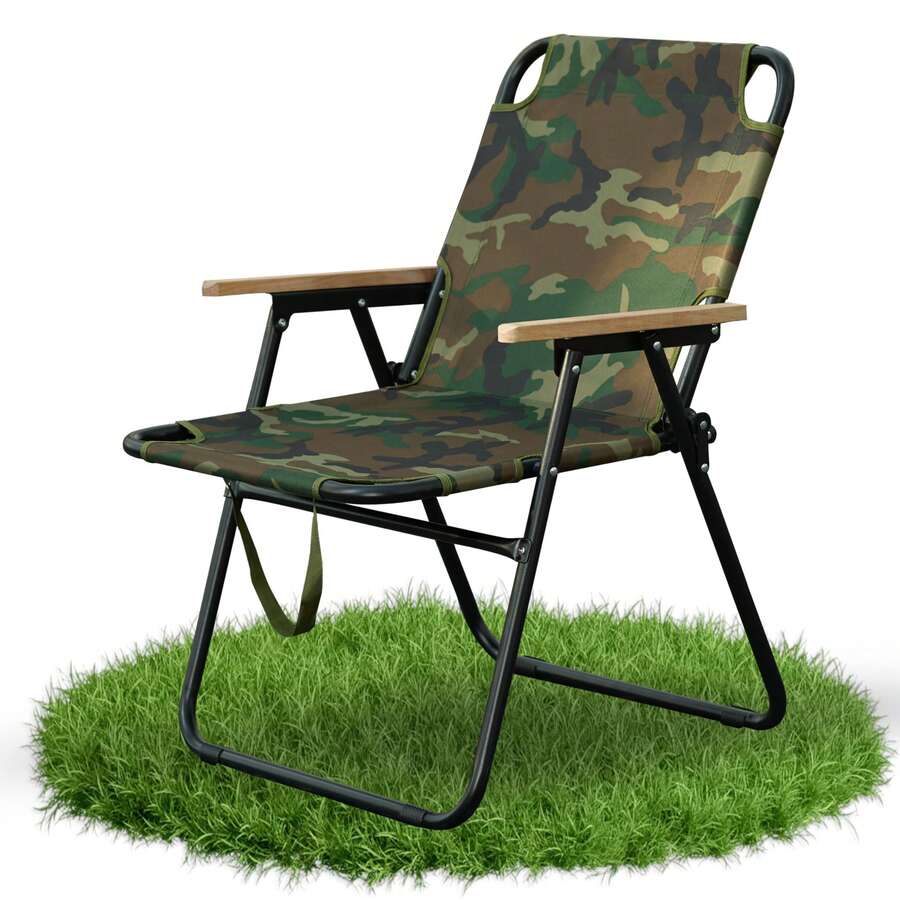 T-ZBDZ Silla de camping plegable, silla plegable con reposabrazos, portátil, capacidad de carga de 150 kg, silla de pesca, silla de jardín para camping, balcón y playa. - Verde militar - Ver 1