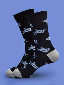 1 Pair Great White Shark Printed Socks, Comfortable Breathable Animal Pattern Mid-Calf Socks, Unisex, Autumn - Multicolor - View 7
