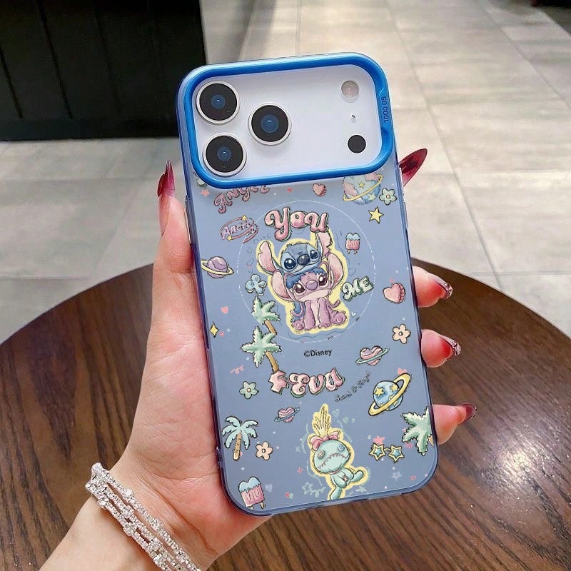 迪士尼手機殼，卡通史迪奇安琪情侶高顏值，適用於iphone17pro、12pro、14promax、16promax、ip17、16plus、15promax、、ip16、14plus、15pro、ip14、13promax、17air、12、11，可愛套防摔防摔防殼殼 - 藍色 - 查看 1