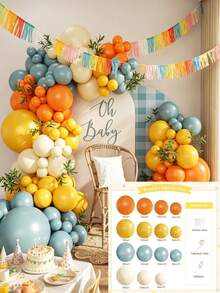 117pcs Boho Sunshine Balloon Arch Kit, Here Comes The Son Balloon Arch Garland, Dusty Blue, Burnt Orange, Yellow & Ivory White, Orange And Blue Balloons, Sun Balloon, Fall Thanksgiving Autumn Harvest Birthday - View 4