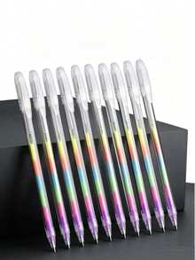 10pcs Rainbow Gradient Color Neutral Pens, Cute Stationery For Students & Drawing - 10 Pieces - View 1