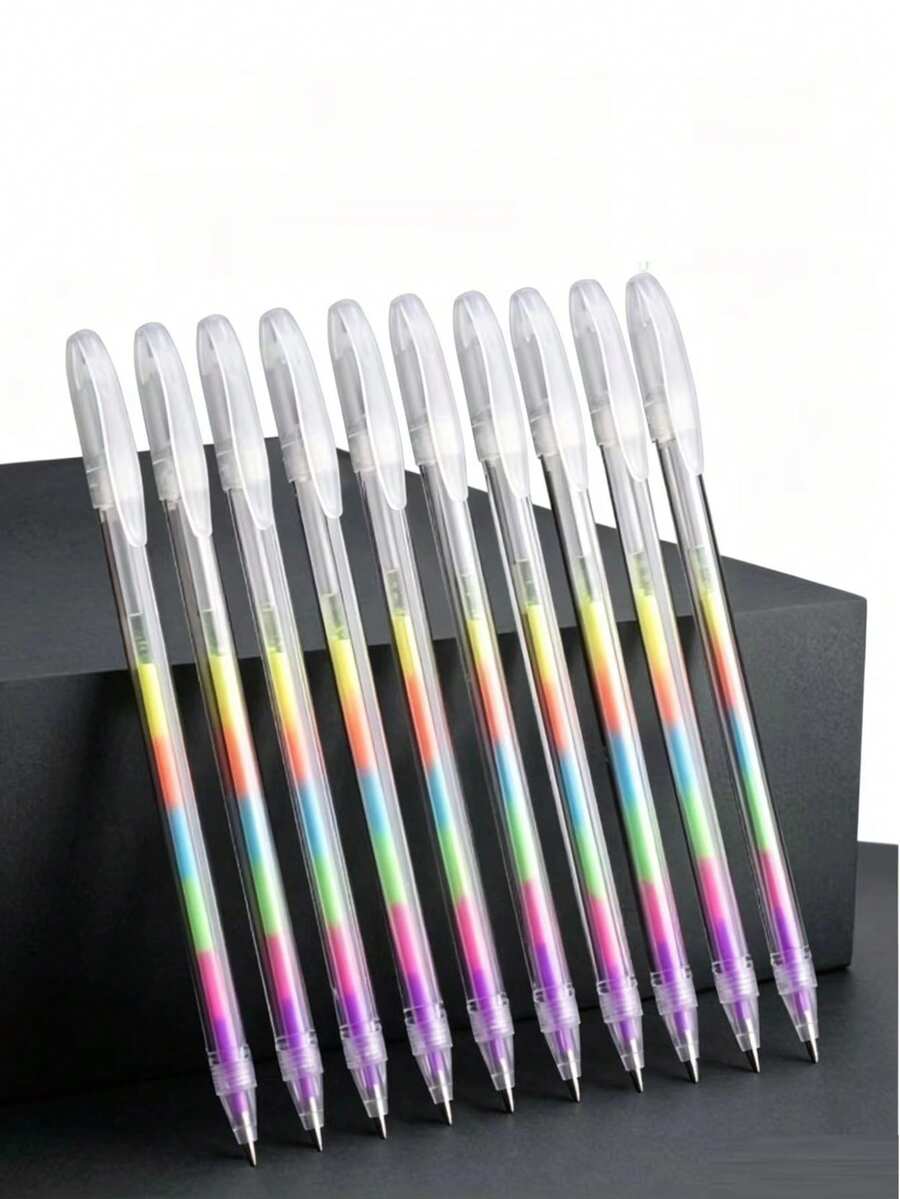 10pcs Rainbow Gradient Color Neutral Pens, Cute Stationery For Students & Drawing - 10 Pieces - View 1
