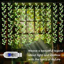 1PC, 90LED Fairy String Leaf LED Lights Ivy Vine Hanging Curtain Lights Artificial Garland 8 Lighting Modes USB Powered Green Plant Vine Lights For Bedroom Wall Garden Wedding Party Christmas Decor (Without Battery) - LED String Light - View 11