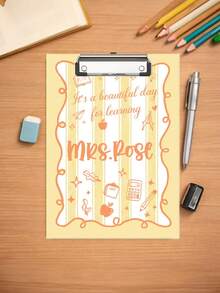 1pc Cute Colorful Graffiti Teacher Clipboard, Personalized Name Quote Acrylic Clipboard, Pastel Striped Education Design, Teacher's Day Gift, Back To School, Classroom/School Desk Decor - Multicolor - View 10