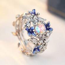 Elegant Iris Flower Ring, Inlaid With Colorful Synthetic Cubic Zirconia, Suitable For Wedding, Engagement, Anniversary, Valentine's Day, Thanksgiving, New Year Gift - Silver - View 4