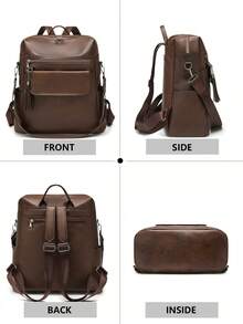 [Retro Texture . Multi-Use] Genuine Leather Women's Backpack, Korean Style Casual Tassel Backpack, Fashionable Commuter Travel Laptop Bag For Diverse Scenarios Such As The Workplace, Campus, And Travel, Effortlessly Creating A Sophisticated Atmosphere. Comfortable Shoulder Straps Reduce Burden - Multicolor - View 4