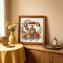 Vintage Telephone & Floral Cross Stitch Kit, Beginner Friendly DIY Embroidery Set, Light French Style Home Decor - Multicolor - View 5