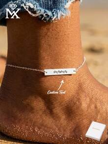 Customized Name Pendant Anklet, Personalized Mom Anklet, Delicate Summer Beach Jewelry, Engraved Identification Anklet For Women - Silver - View 1