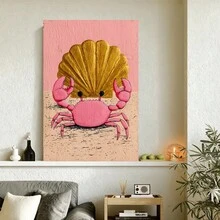 Con marco Plano 2D, Cangrejo Rosa y Concha Dorada de Encanto Costero, Regalo de San Valentín, Decoración de Pascua, Decoración de Pared, Decoración de Habitación, en Marco de , Decoración del Hogar, Decoración de Dormitorio, Decoración de Fiestas, Accesorios para Baño, Decoración - Enmarcado - Ver 1