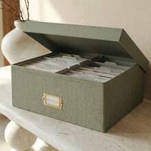 ZICOTO decorative Photo Storage Box organizador de fotos con divisor de lino - Salvia - Ver 2