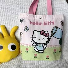 Sanrio 女款大容量托特包/單肩包/旅行包，Hello Kitty 帆布托特包，可愛 KT 托特單肩包，卡通百搭托特包，大容量通勤包，適合旅行、開學、通勤 - 彩色 - 查看 4