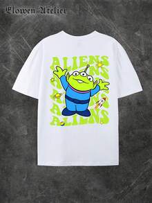 Disney Women's Casual White Cotton Toy Story Aliens Graphic Tee Short Sleeve Round Neck T-Shirt, Men's Sizes Suitable For The Whole Family - 白色 - 查看 4