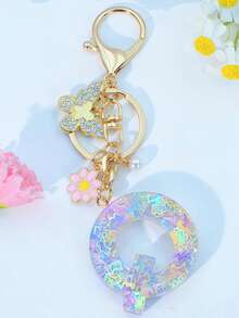 1 chiếc móc khóa chữ cái bằng nhựa epoxy kiểu Bohemian, mặt dây chuyền hình chữ cái dễ thương từ A đến Z, hợp kim kẽm. - Màu Hồng baby - Xem 24