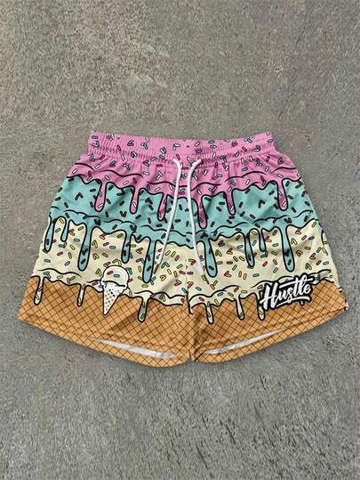 男士撞色运动速干抽绳休闲短裤，适合日常、度假和海滩