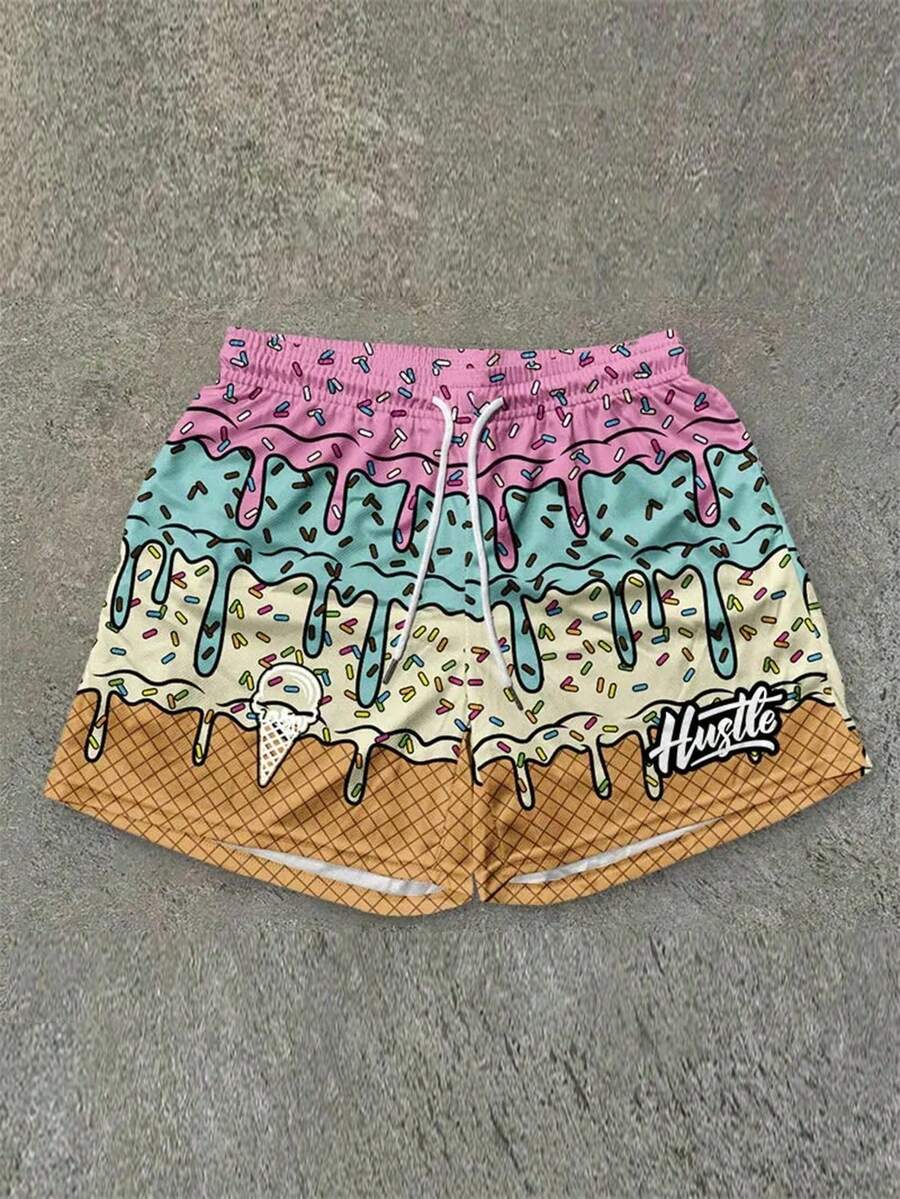 Pantalones cortos casuales de hombre de secado rápido con cordón y color de contraste, adecuados para uso diario, vacaciones y playa - Multicolor - Ver 1