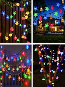 太陽能戶外燈串 5m 20leds/7m 50leds/12m 100leds 水晶球與星星花園燈串，8種模式防水仙女燈，適用於露台、庭院、圍欄、樹木、陽台、露營裝飾，聖誕節、情人節、萬聖節、節日送禮燈 - 太陽能燈串 - 查看 10