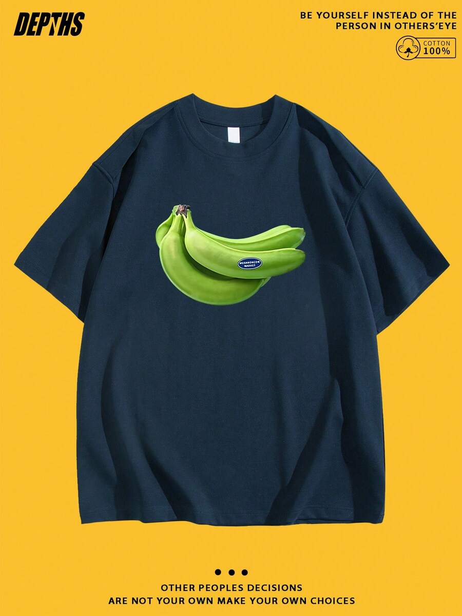 New Summer 2026 Collection, Cartoon Fun Creative Pattern Round-Neck T-Shirt, Pure Cotton Summer Fashion Short Sleeve, Casual Everyday Outing Style Top, 100% Cotton, Sizes S–7XL, Ships Within 24 Hours - 藏青色 - 查看 1