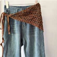 1 pieza Pañuelo de cabeza triangular hueco de ganchillo marrón, diadema de punto estilo bohemio, cobertor de cabeza transpirable para mujeres, adecuado para la playa y el uso diario, viajes, cumpleaños - Multicolor - Ver 3