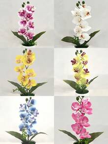 1/2pcs Magenta & White Artificial Phalaenopsis Orchid Potted Plant, Elegant Silk Bonsai With White Pot, Realistic Faux Orchid For Home, Office, Kitchen Decor, Perfect For Wedding, Valentine's Day & All Seasons - Red Violet - View 8